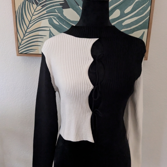 Zara Two-Tone Black and Cream Crop Top - Picture 2 of 5